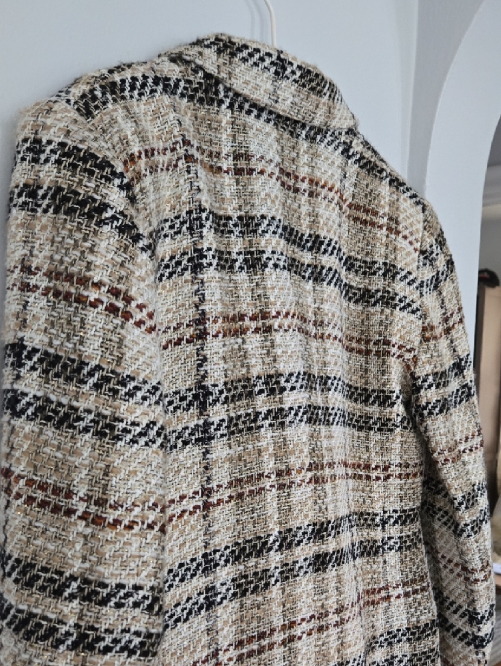 Zara Beige Multi Plaid Double-Breasted Blazer - Picture 14 of 15